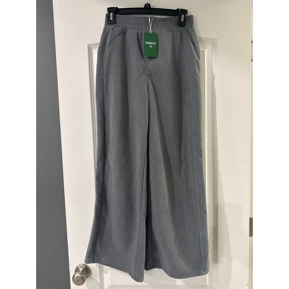 Halara Gray Corduroy Wide Leg Pants High Waisted XS Petite 02760726 NWT